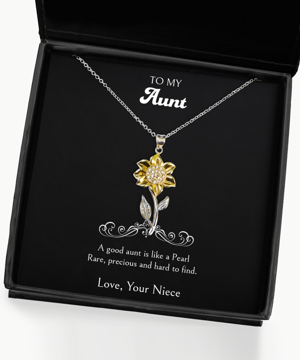To My Aunt Gifts, A Good Aunt Is Like A Pearl, Sunflower Pendant Necklace For Women, Aunt Birthday Jewelry Gifts From Niece