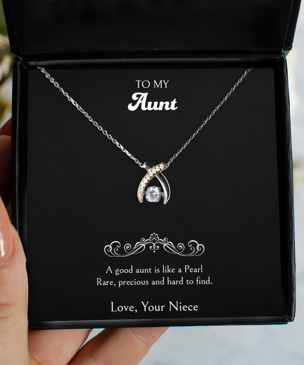 To My Aunt Gifts, A Good Aunt Is Like A Pearl, Wishbone Dancing Neckace For Women, Aunt Birthday Jewelry Gifts From Niece