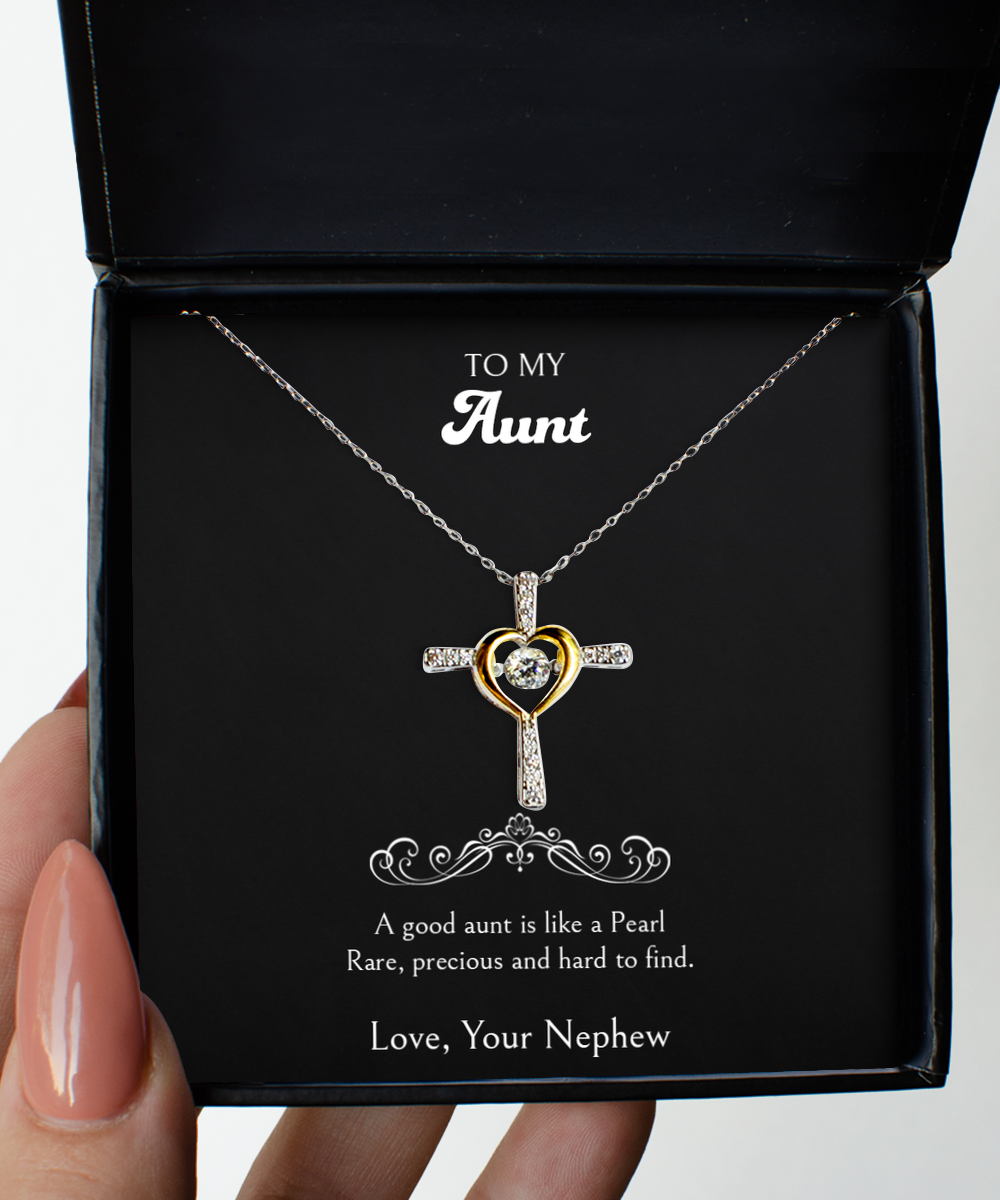 To My Aunt Gifts, A Good Aunt Is Like A Pearl, Cross Dancing Necklace For Women, Aunt Birthday Jewelry Gifts From Nephew