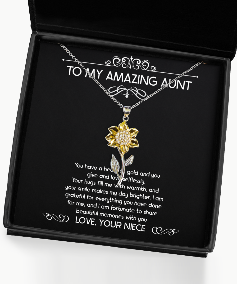 To My Aunt Gifts, You Have A Heart Of Gold, Sunflower Pendant Necklace For Women, Aunt Birthday Jewelry Gifts From Niece