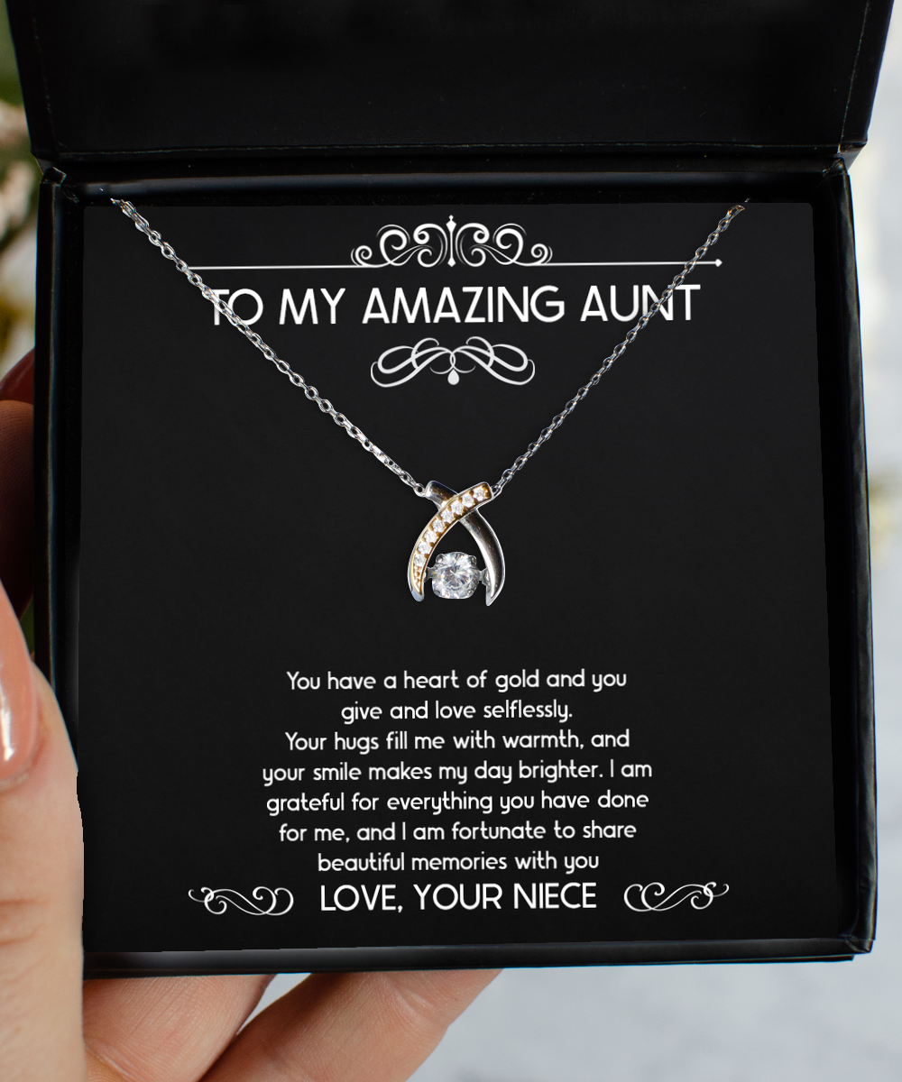 To My Aunt Gifts, You Have A Heart Of Gold, Wishbone Dancing Neckace For Women, Aunt Birthday Jewelry Gifts From Niece