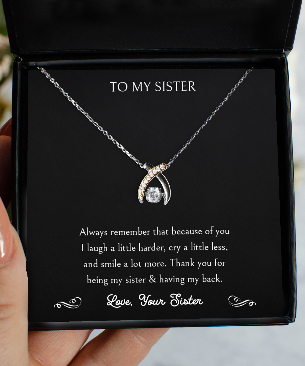 To My Sister Gifts, Thank You For Being My Sister, Wishbone Dancing Necklace For Women, Birthday Jewelry Gifts From Sister