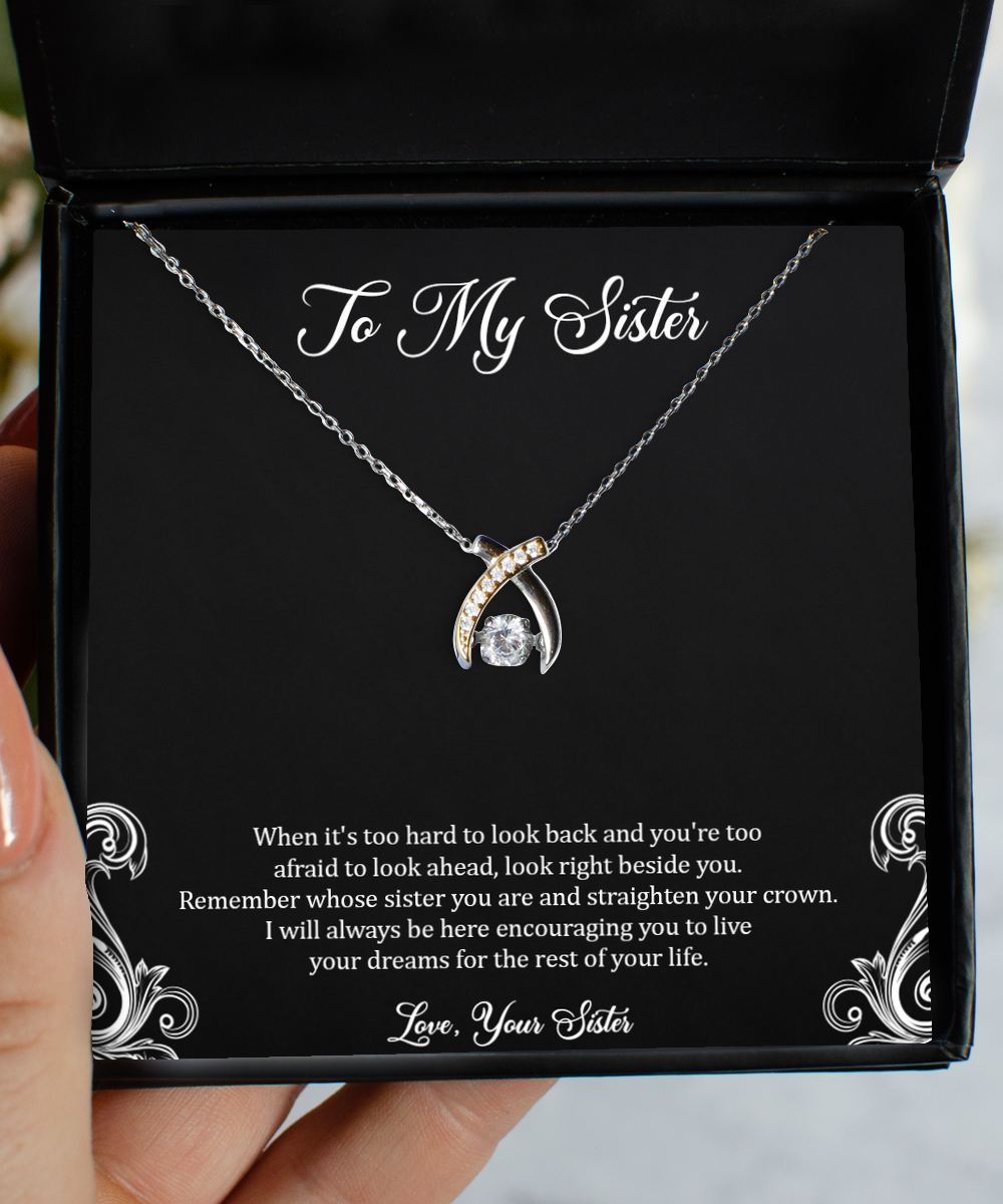 To My Sister Gifts, I Will Always Be Here, Wishbone Dancing Necklace For Women, Birthday Jewelry Gifts From Sister