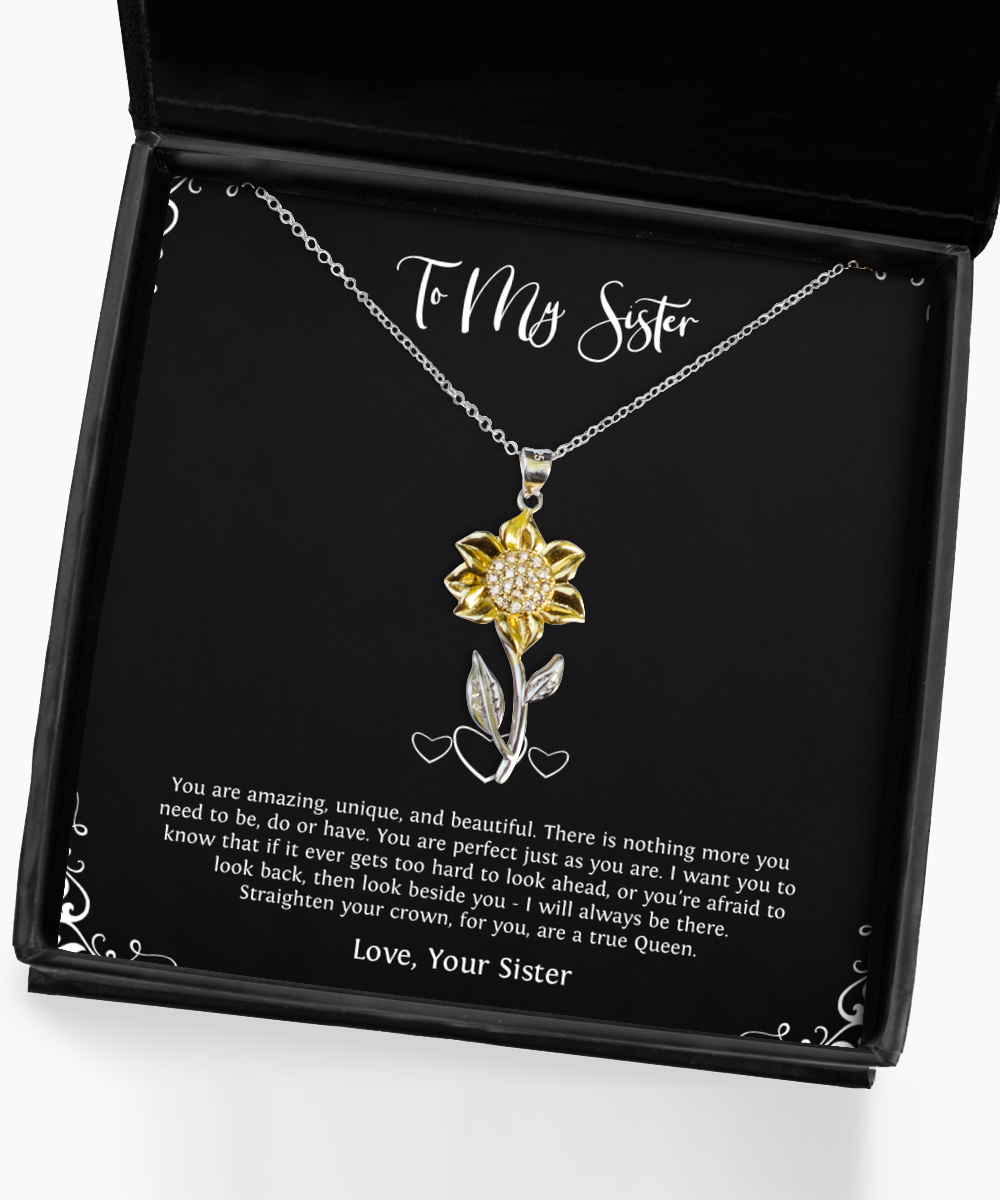 To My Sister Gifts, You Are Perfect Just As You Are, Sunflower Pendant Necklace For Women, Birthday Jewelry Gifts From Sister