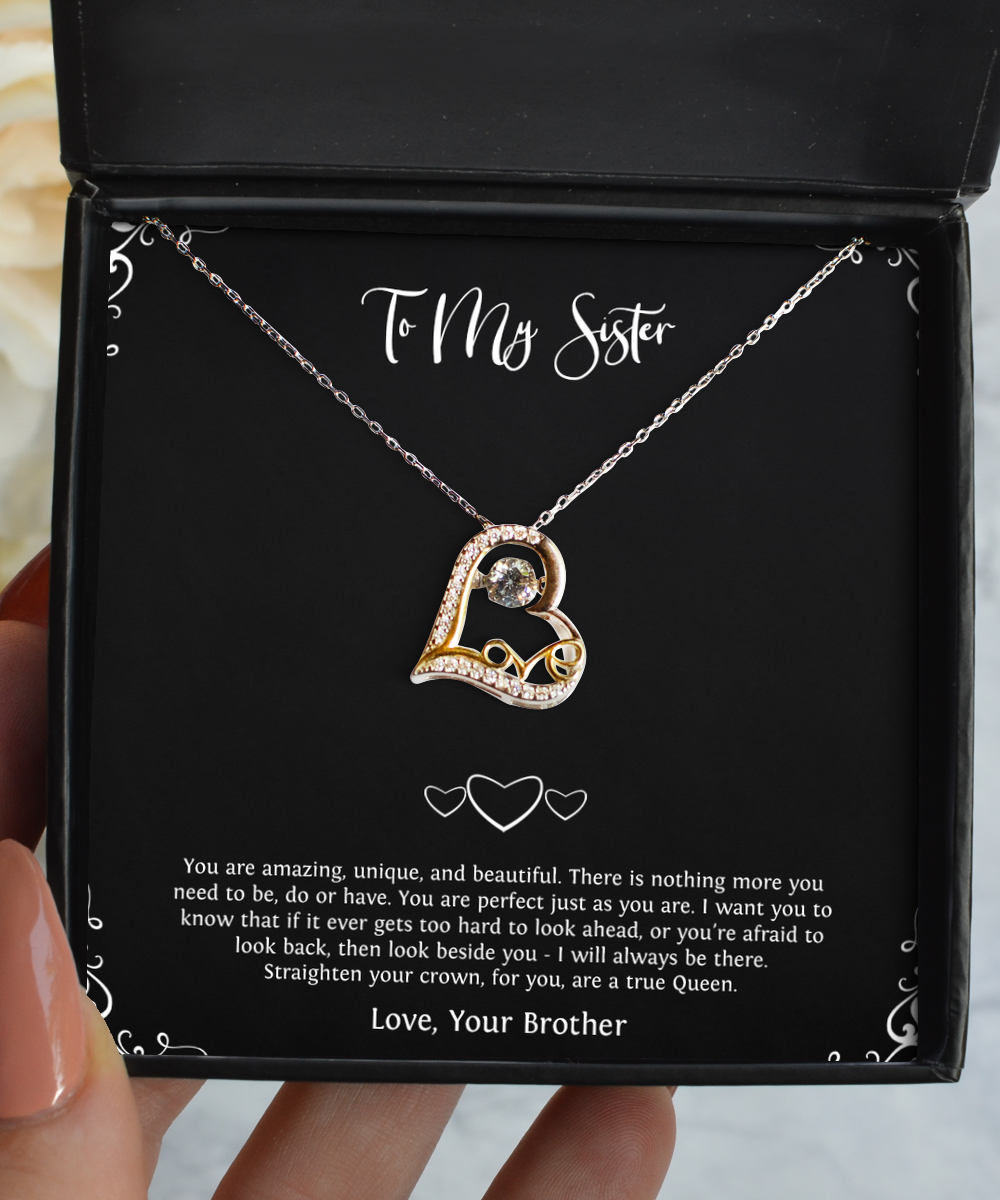 To My Sister Gifts, You Are Perfect Just As You Are, Love Dancing Necklace For Women, Birthday Jewelry Gifts From Brother