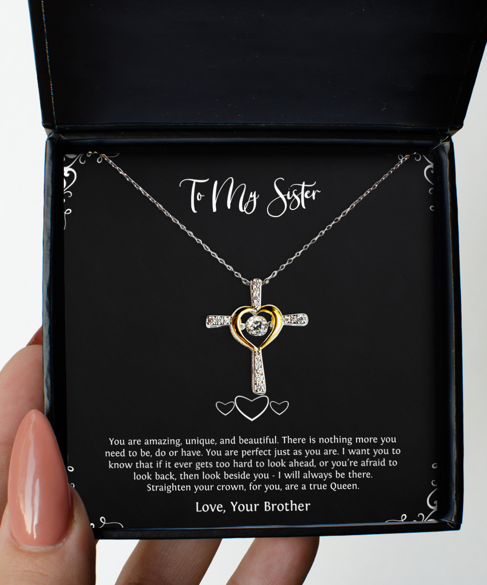 To My Sister Gifts, You Are Perfect Just As You Are, Cross Dancing Necklace For Women, Birthday Jewelry Gifts From Brother