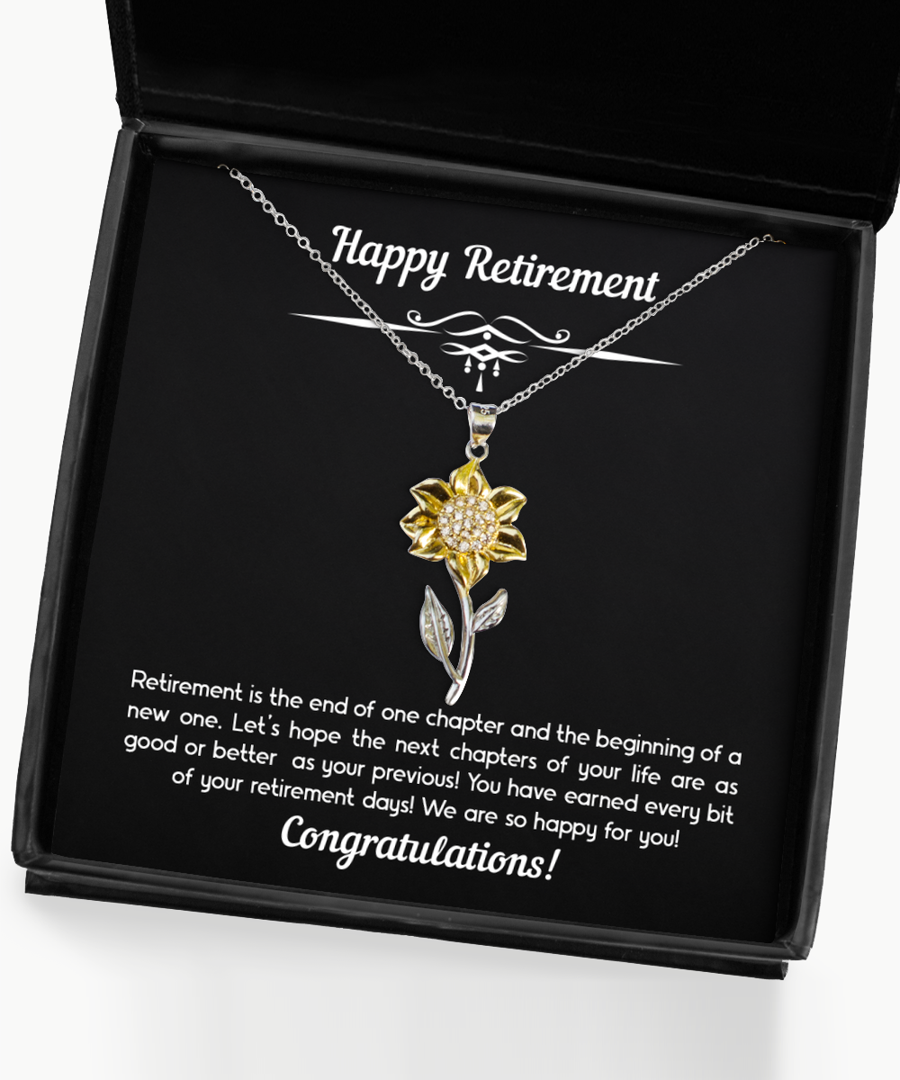 Retirement Gifts, Retirement Is The End Of One Chapter, Happy Retirement Sunflower Pendant Necklace For Women, Retirement Party Favor From Friends Coworkers