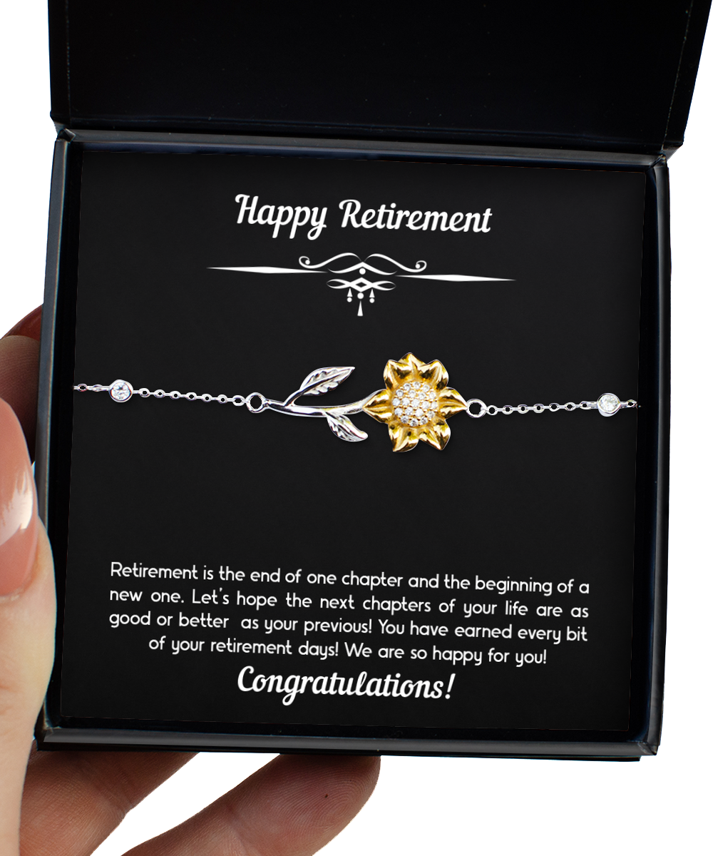 Retirement Gifts, Retirement Is The End Of One Chapter, Happy Retirement Sunflower Bracelet For Women, Retirement Party Favor From Friends Coworkers