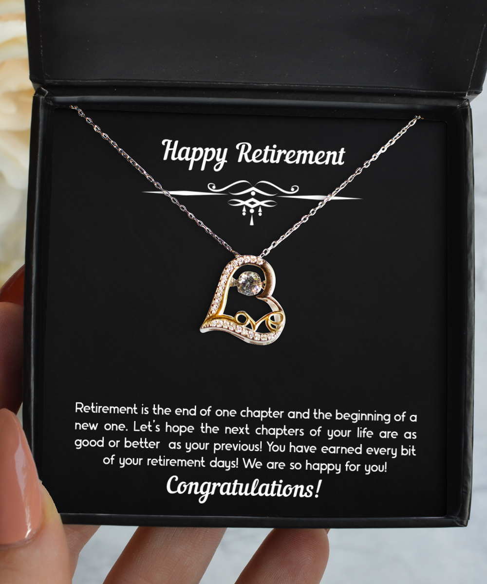 Retirement Gifts, Retirement Is The End Of One Chapter, Happy Retirement Love Dancing Necklace For Women, Retirement Party Favor From Friends Coworkers