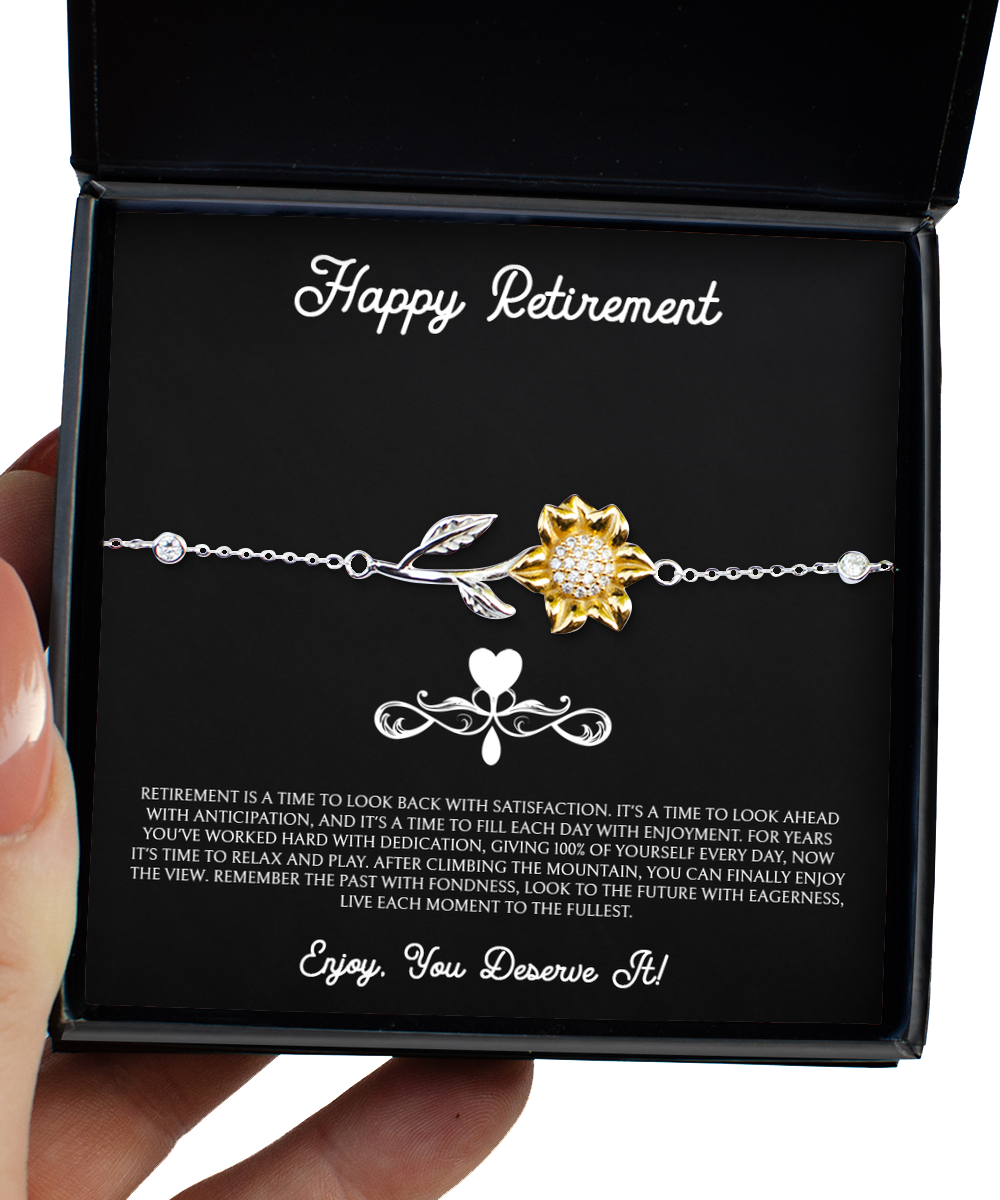 Retirement Gifts, Retirement Is A Time To Look Back With Satisfaction, Happy Retirement Sunflower Bracelet For Women, Retirement Party Favor From Friends Coworkers