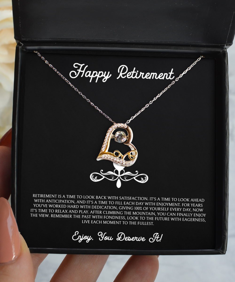 Retirement Gifts, Retirement Is A Time To Look Back With Satisfaction, Happy Retirement Love Dancing Necklace For Women, Retirement Party Favor From Friends Coworkers
