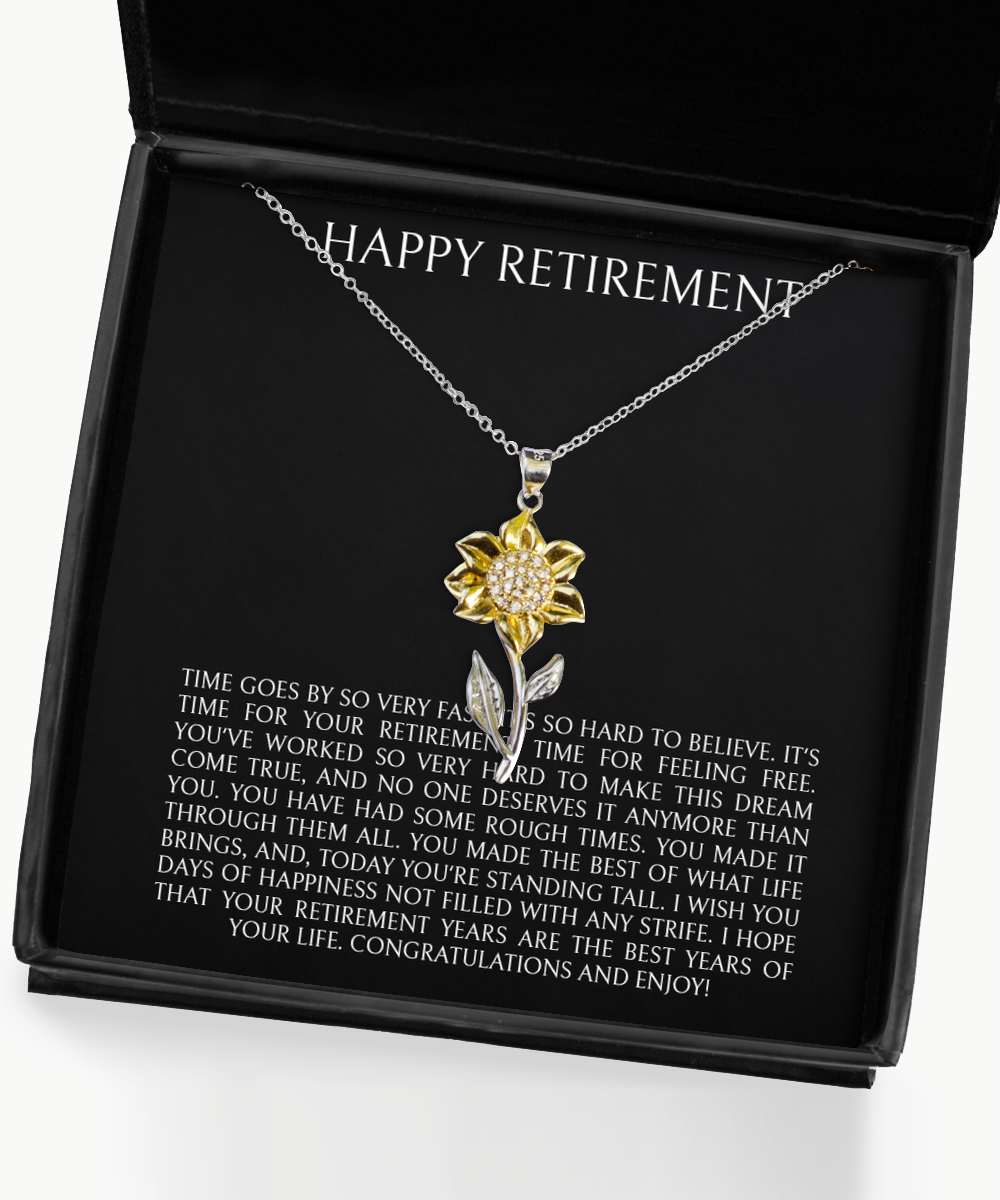 Retirement Gifts, Congratulations And Enjoy!, Happy Retirement Sunflower Pendant Necklace For Women, Retirement Party Favor From Friends Coworkers