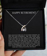 Load image into Gallery viewer, Retirement Gifts, Congratulations And Enjoy!, Happy Retirement Wishbone Dancing Neckace For Women, Retirement Party Favor From Friends Coworkers
