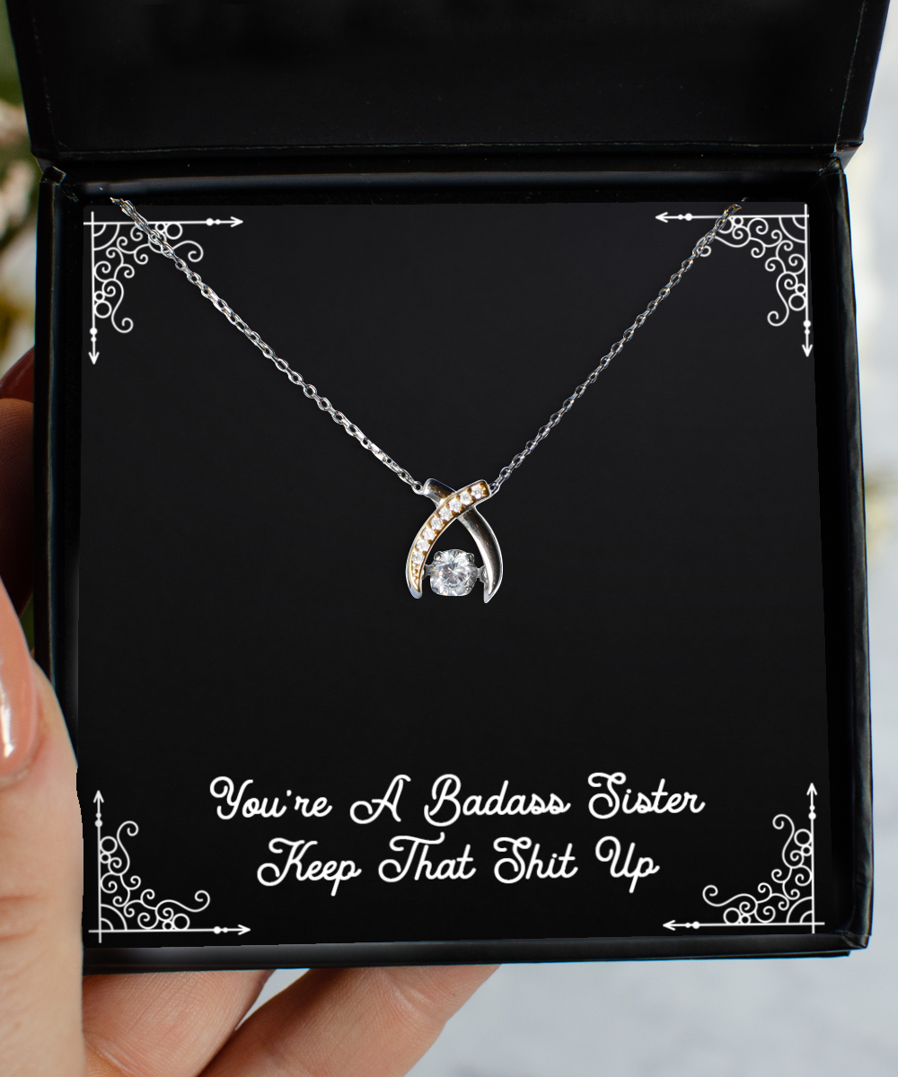 To My Badass Sister Gifts, You’re A Badass Sister, Wishbone Dancing Necklace For Women, Birthday Jewelry Gifts From Sister