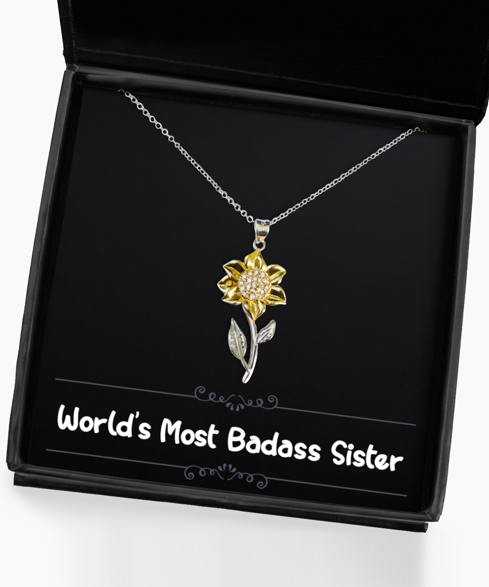 To My Badass Sister Gifts, World’s Most Badass Sister, Sunflower Pendant Necklace For Women, Birthday Jewelry Gifts From Sister