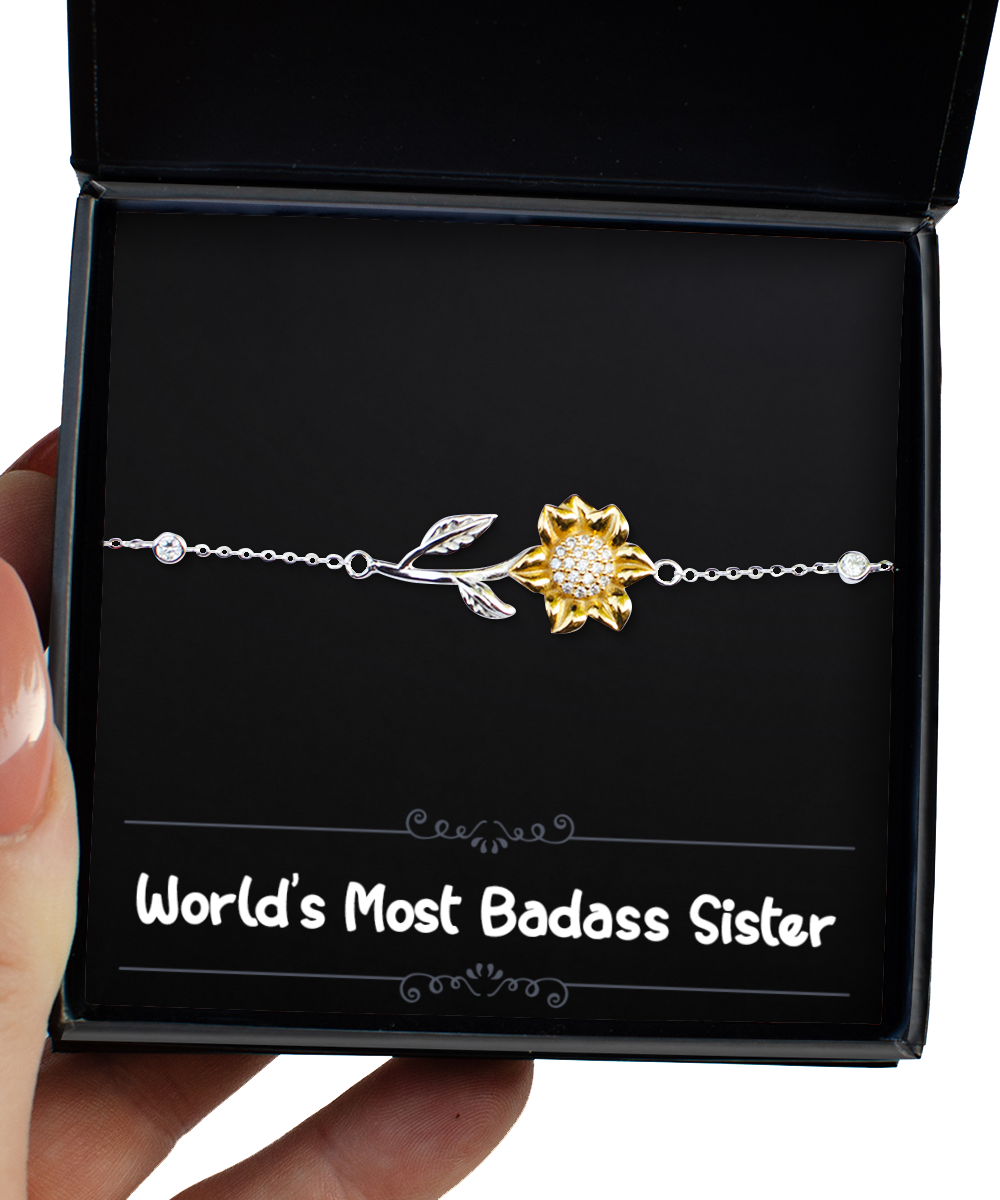 To My Badass Sister Gifts, World’s Most Badass Sister, Sunflower Bracelet For Women, Birthday Jewelry Gifts From Sister