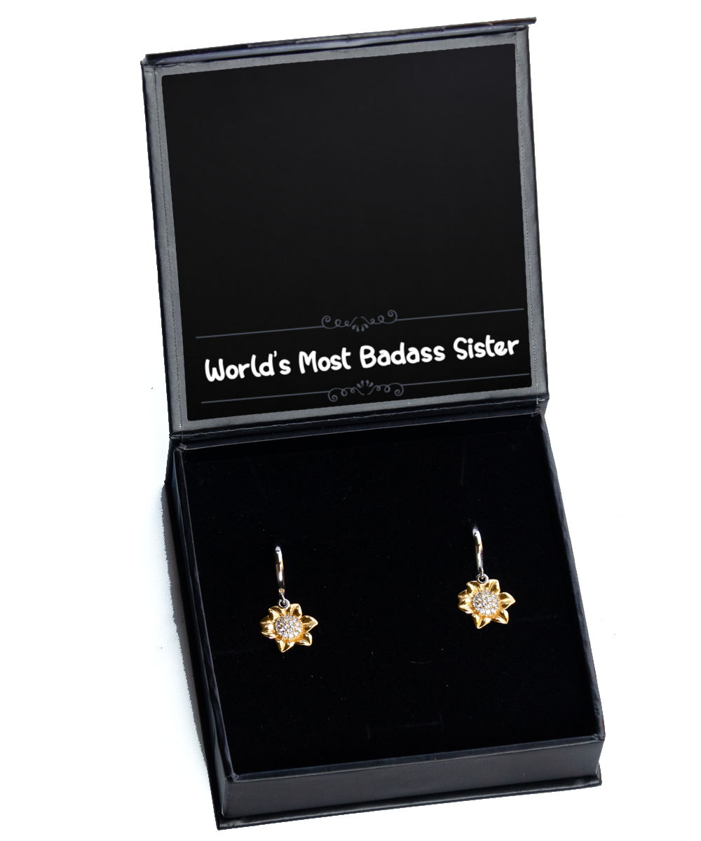 To My Badass Sister Gifts, World’s Most Badass Sister, Sunflower Earrings For Women, Birthday Jewelry Gifts From Sister