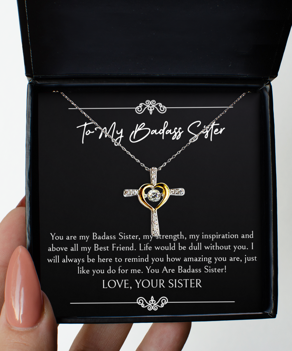 To My Badass Sister Gifts, You Are My Badass Sister, Cross Dancing Necklace For Women, Birthday Jewelry Gifts From Sister