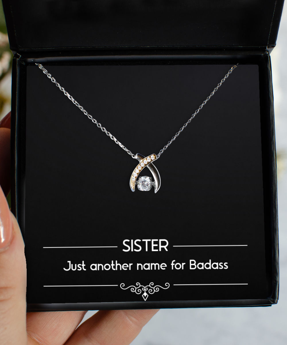 To My Badass Sister Gifts, Sister , Wishbone Dancing Necklace For Women, Birthday Jewelry Gifts From Sister
