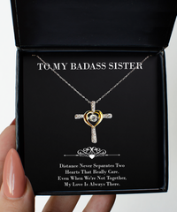 Load image into Gallery viewer, To My Badass Sister Gifts, My Love Is Always There, Cross Dancing Necklace For Women, Birthday Jewelry Gifts From Sister
