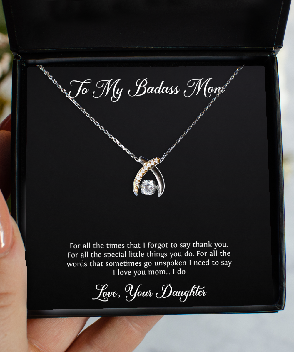 To My Badass Mom Gifts, Thank You, Wishbone Dancing Neckace For Women, Birthday Mothers Day Present From Daughter