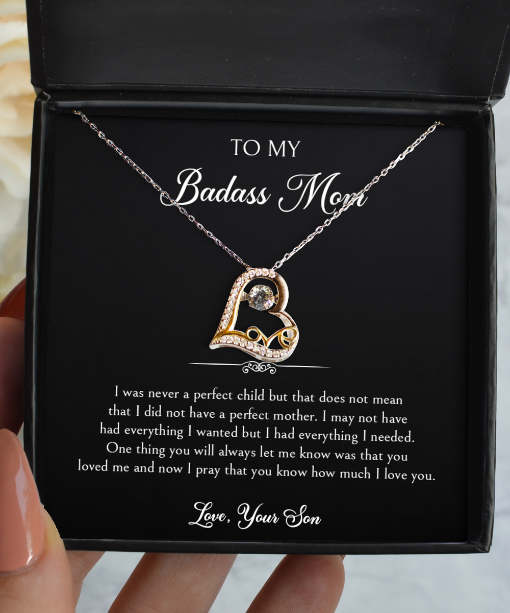 To My Badass Mom Gifts, I Love You , Love Dancing Necklace For Women, Birthday Mothers Day Present From Son