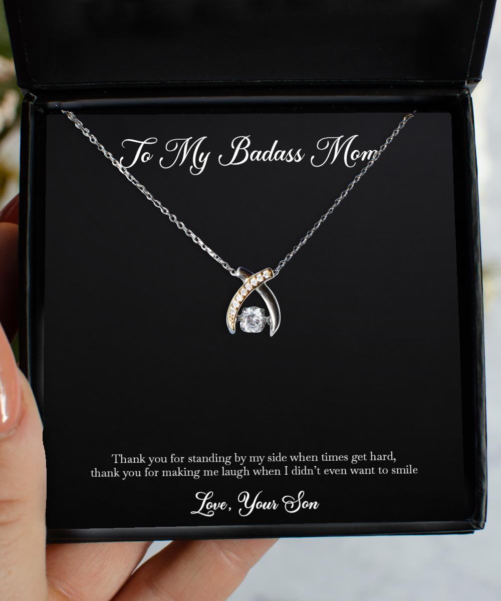 To My Badass Mom Gifts, Thank You For Standing By My Side , Wishbone Dancing Neckace For Women, Birthday Mothers Day Present From Son