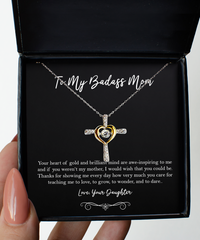 Load image into Gallery viewer, To My Badass Mom Gifts, Your Heart Of Gold And Brilliant Mind, Cross Dancing Necklace For Women, Birthday Mothers Day Present From Daughter
