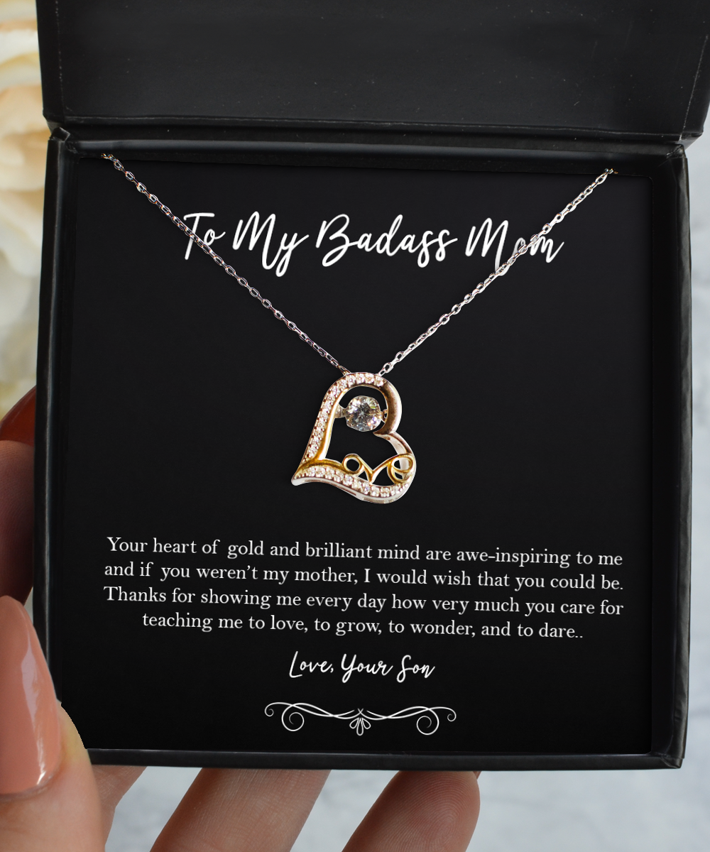 To My Badass Mom Gifts, Your Heart Of Gold And Brilliant Mind, Love Dancing Necklace For Women, Birthday Mothers Day Present From Son