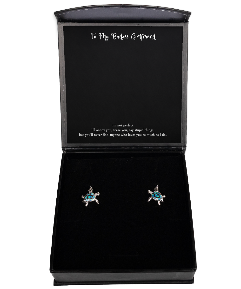 To My Badass Girlfriend, I'm Not Perfect, Opal Turtle Earrings For Women, Anniversary Birthday Valentines Day Gifts From Boyfriend
