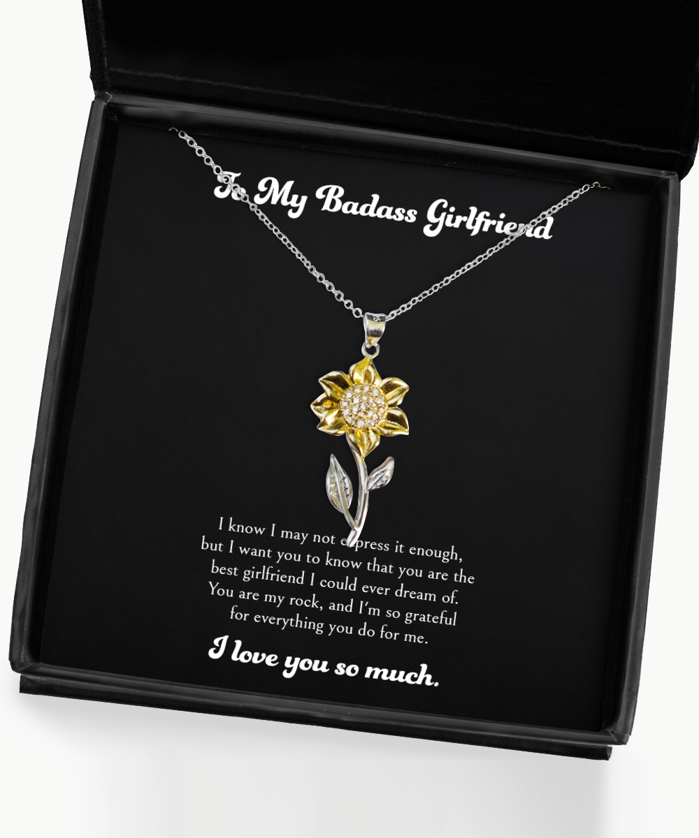 To My Badass Girlfriend, I'm So Grateful, Sunflower Pendant Necklace For Women, Anniversary Birthday Valentines Day Gifts From Boyfriend