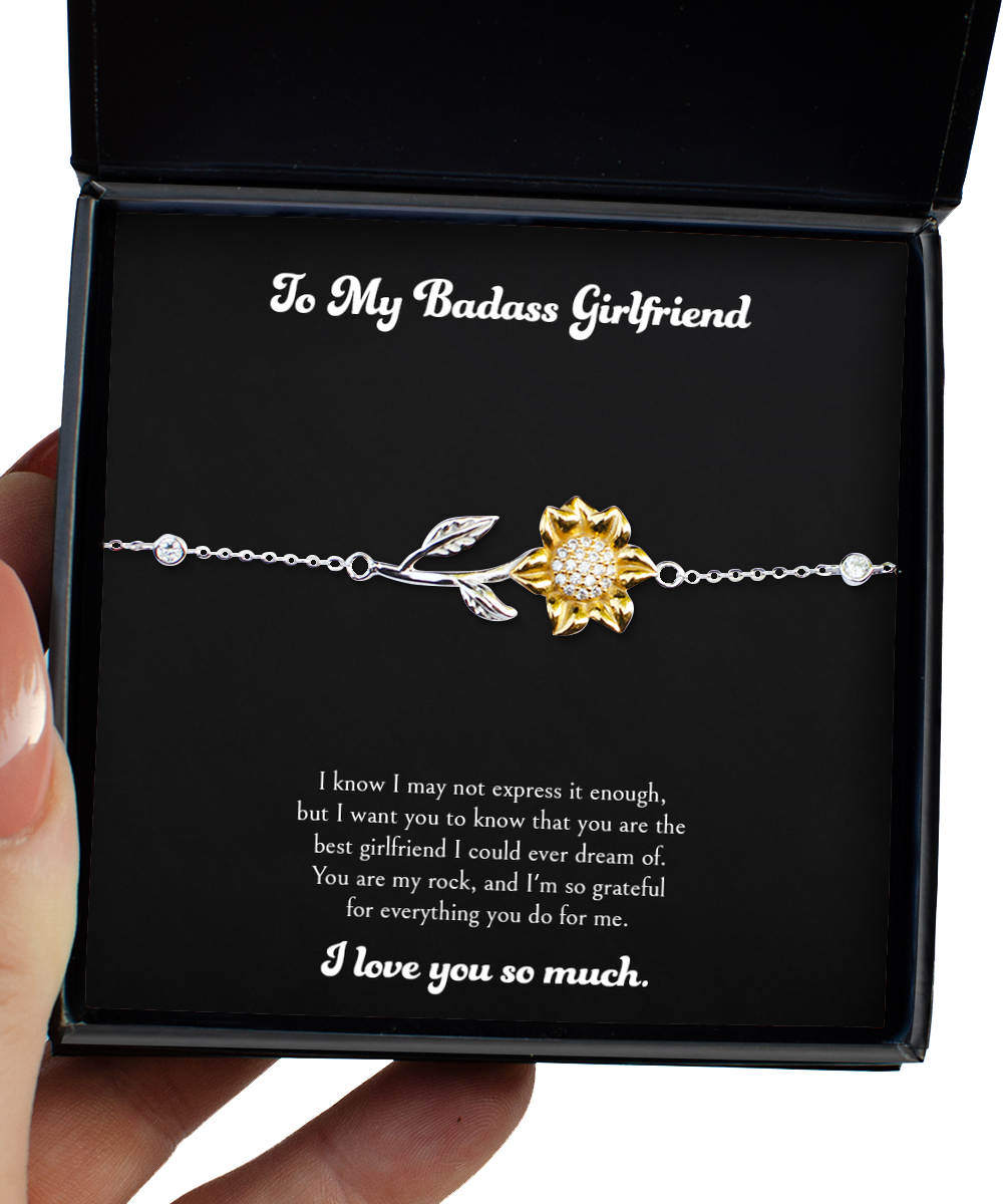 To My Badass Girlfriend, I'm So Grateful, Sunflower Bracelet For Women, Anniversary Birthday Valentines Day Gifts From Boyfriend