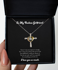 Load image into Gallery viewer, To My Badass Girlfriend, I&#39;m So Grateful, Cross Dancing Necklace For Women, Anniversary Birthday Valentines Day Gifts From Boyfriend
