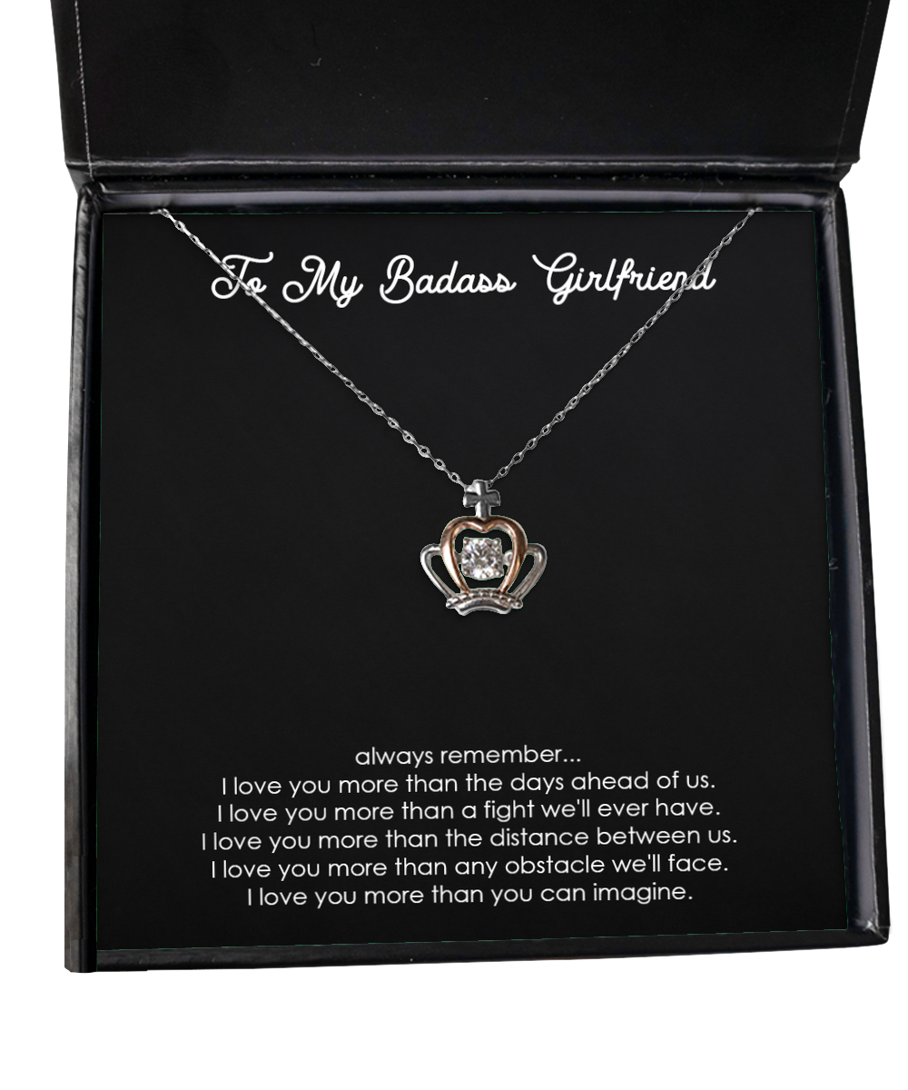 To My Badass Girlfriend, Always Remember, Crown Pendant Necklace For Women, Anniversary Birthday Valentines Day Gifts From Boyfriend