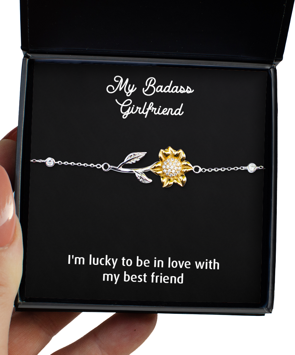 To My Badass Girlfriend, I'm Lucky To Be In Love, Sunflower Bracelet For Women, Anniversary Birthday Valentines Day Gifts From Boyfriend