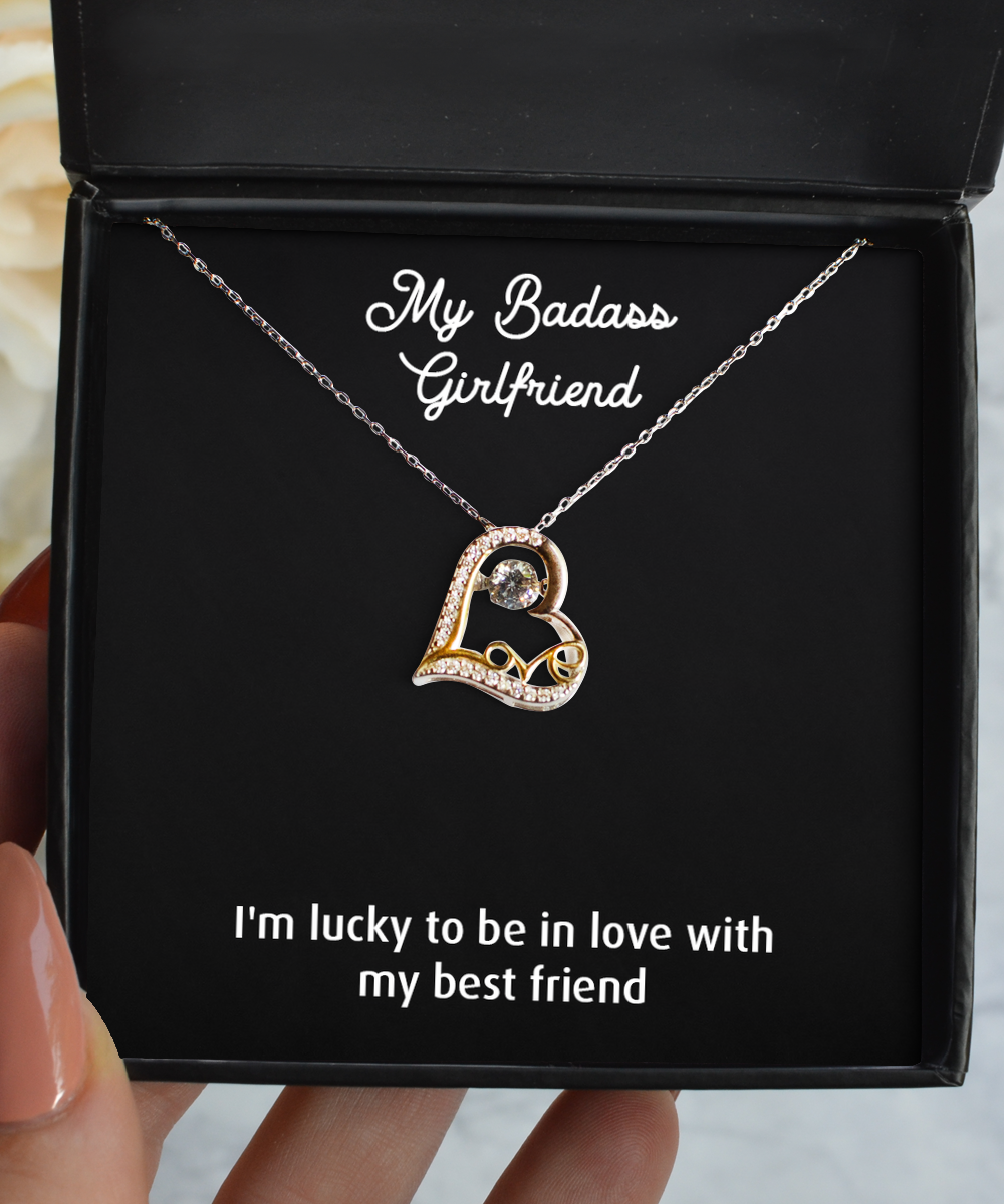 To My Badass Girlfriend, I'm Lucky To Be In Love, Love Dancing Necklace For Women, Anniversary Birthday Valentines Day Gifts From Boyfriend