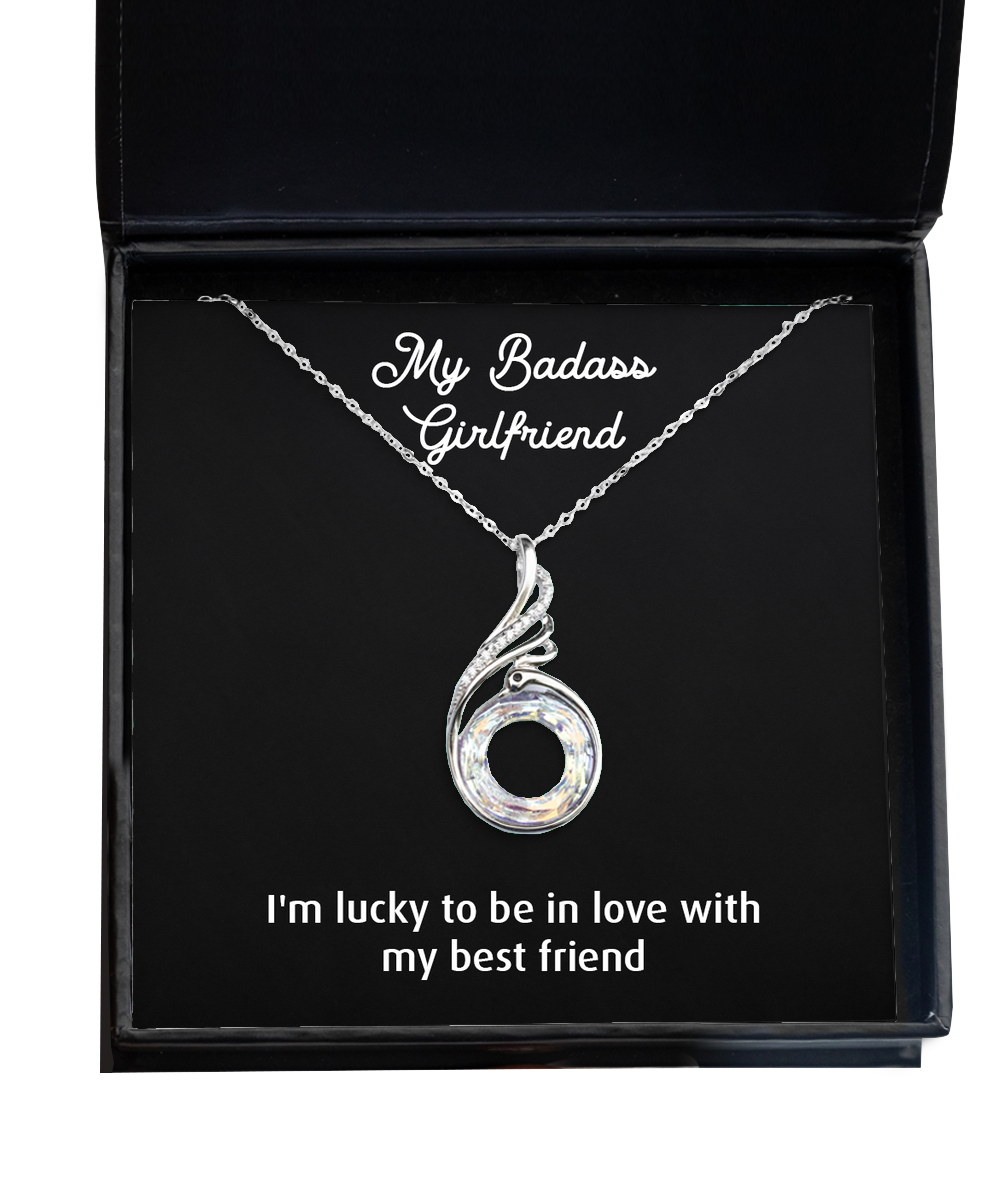 To My Badass Girlfriend, I'm Lucky To Be In Love, Rising Phoenix Necklace For Women, Anniversary Birthday Valentines Day Gifts From Boyfriend