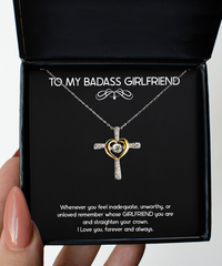 Load image into Gallery viewer, To My Badass Girlfriend, Forever And Always, Cross Dancing Necklace For Women, Anniversary Birthday Valentines Day Gifts From Boyfriend
