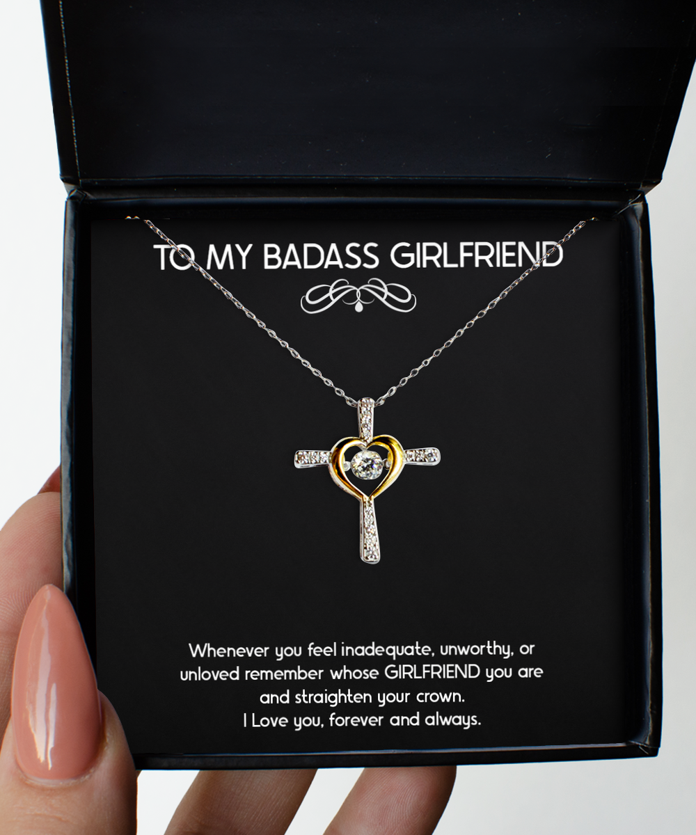 To My Badass Girlfriend, Forever And Always, Cross Dancing Necklace For Women, Anniversary Birthday Valentines Day Gifts From Boyfriend