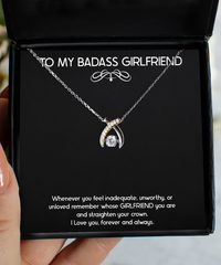 Load image into Gallery viewer, To My Badass Girlfriend, Forever And Always, Wishbone Dancing Necklace For Women, Anniversary Birthday Valentines Day Gifts From Boyfriend
