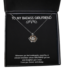 Load image into Gallery viewer, To My Badass Girlfriend, Forever And Always, Crown Pendant Necklace For Women, Anniversary Birthday Valentines Day Gifts From Boyfriend
