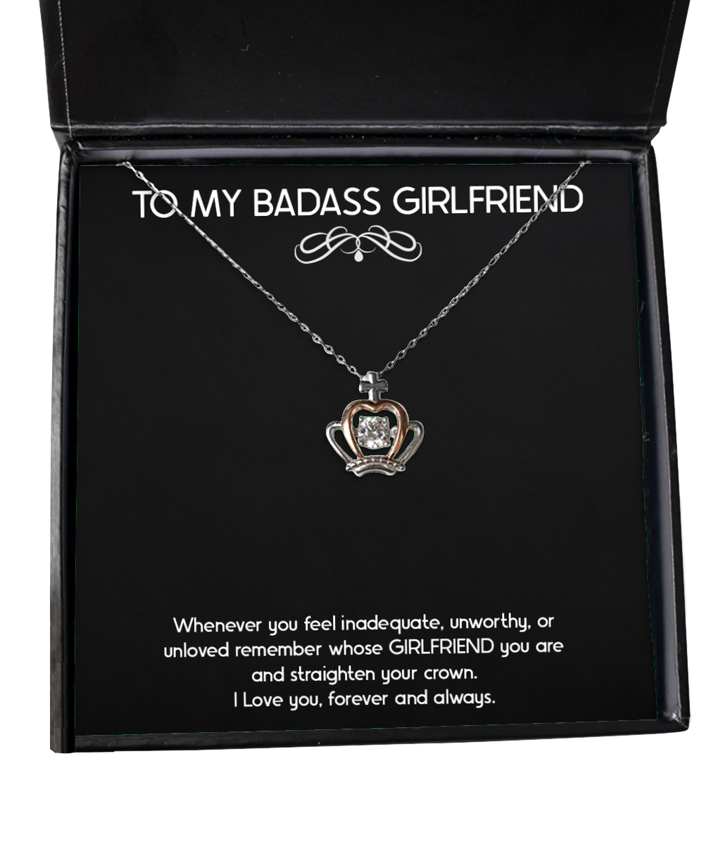 To My Badass Girlfriend, Forever And Always, Crown Pendant Necklace For Women, Anniversary Birthday Valentines Day Gifts From Boyfriend
