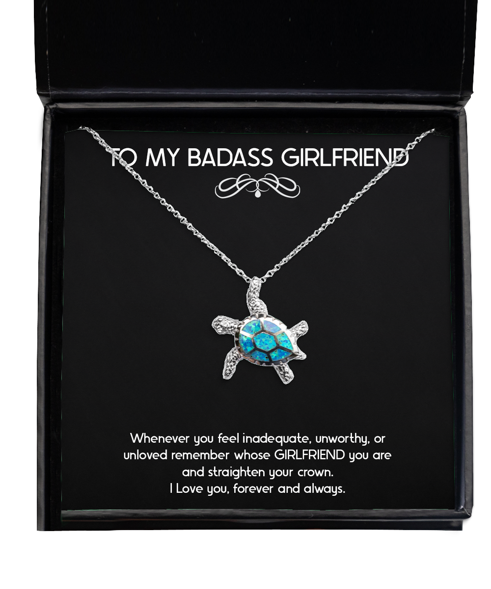 To My Badass Girlfriend, Forever And Always, Opal Turtle Necklace For Women, Anniversary Birthday Valentines Day Gifts From Boyfriend