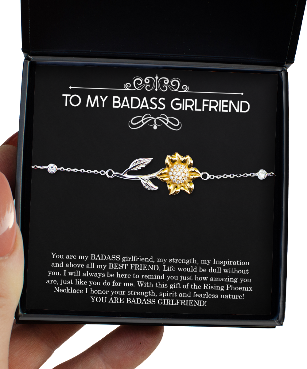 To My Badass Girlfriend, I Will Always Be Here, Sunflower Bracelet For Women, Anniversary Birthday Valentines Day Gifts From Boyfriend