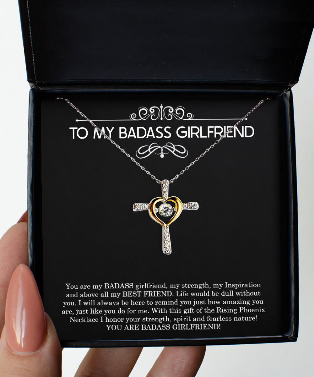 To My Badass Girlfriend, I Will Always Be Here, Cross Dancing Necklace For Women, Anniversary Birthday Valentines Day Gifts From Boyfriend