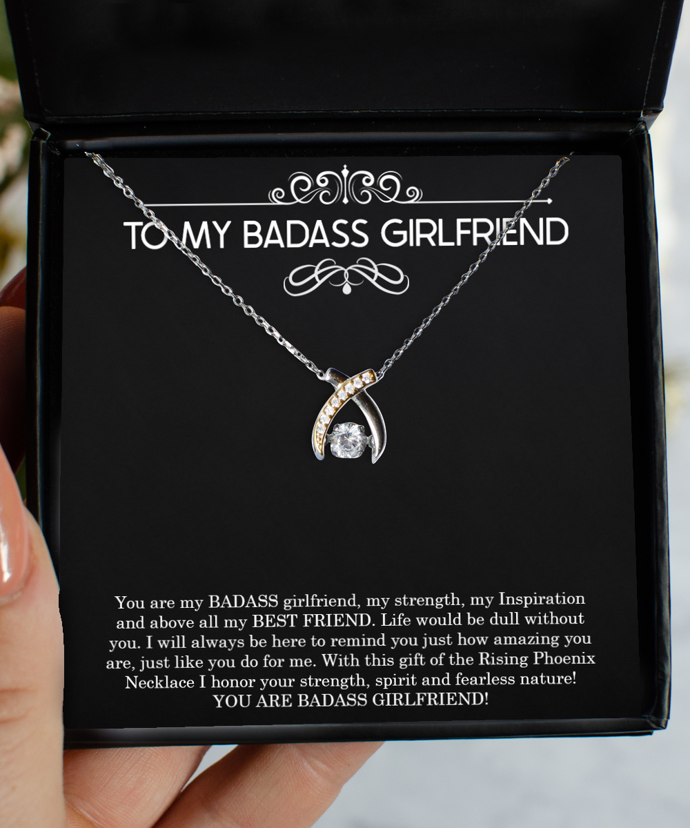 To My Badass Girlfriend, I Will Always Be Here, Wishbone Dancing Necklace For Women, Anniversary Birthday Valentines Day Gifts From Boyfriend