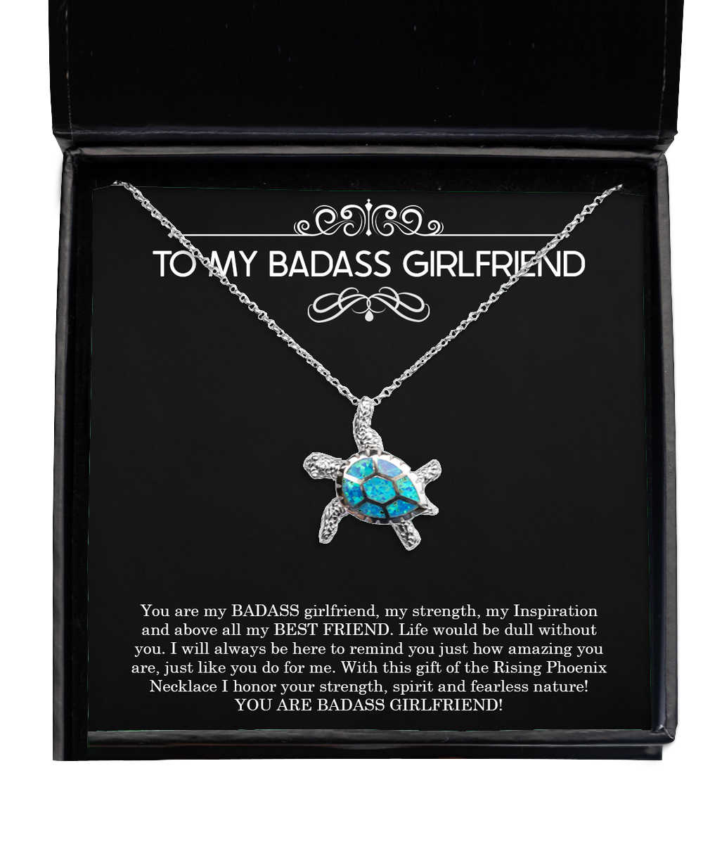 To My Badass Girlfriend, I Will Always Be Here, Opal Turtle Necklace For Women, Anniversary Birthday Valentines Day Gifts From Boyfriend