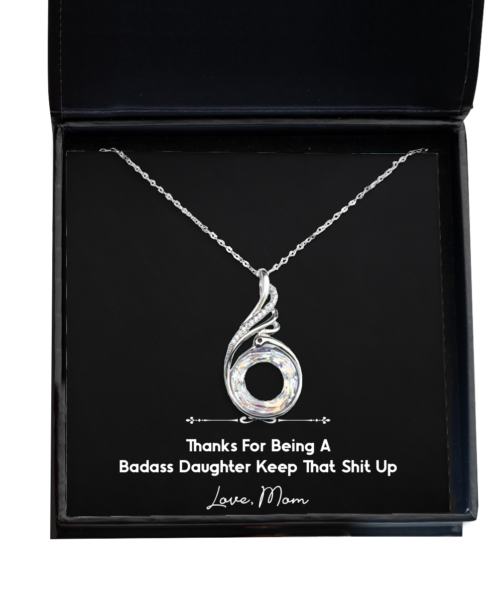 To My Badass Daughter Gifts, Thanks For Being A Badass Daughter, Rising Phoenix Necklace For Women, Birthday Jewelry Gifts From Mom