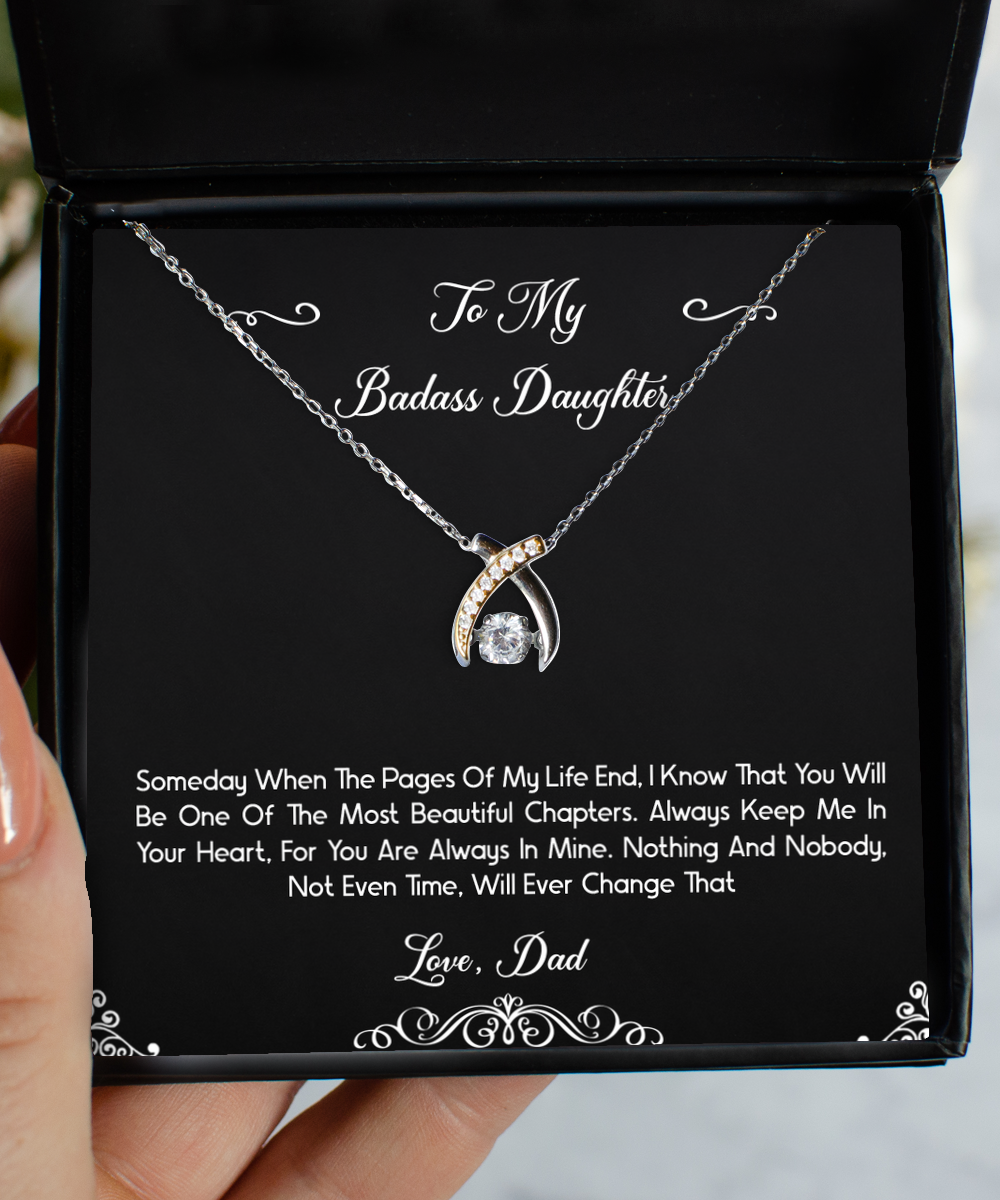 To My Badass Daughter Gifts, Always Keep Me In Your Heart, Wishbone Dancing Neckace For Women, Birthday Jewelry Gifts From Dad