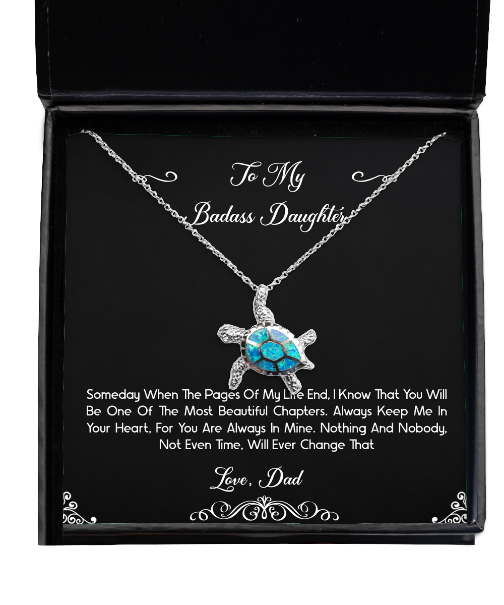To My Badass Daughter Gifts, Always Keep Me In Your Heart, Opal Turtle Necklace For Women, Birthday Jewelry Gifts From Dad